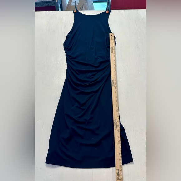 Ann Taylor Sleeveless Sheath Dress Size 2 Navy Blue Ruched Back Zip - Picture 8 of 8